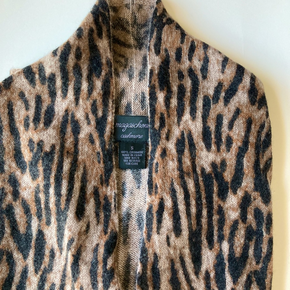 Leopard Cashmere Cardigan Sweater NWT 31" Long Size S by Magaschoni Pockets
